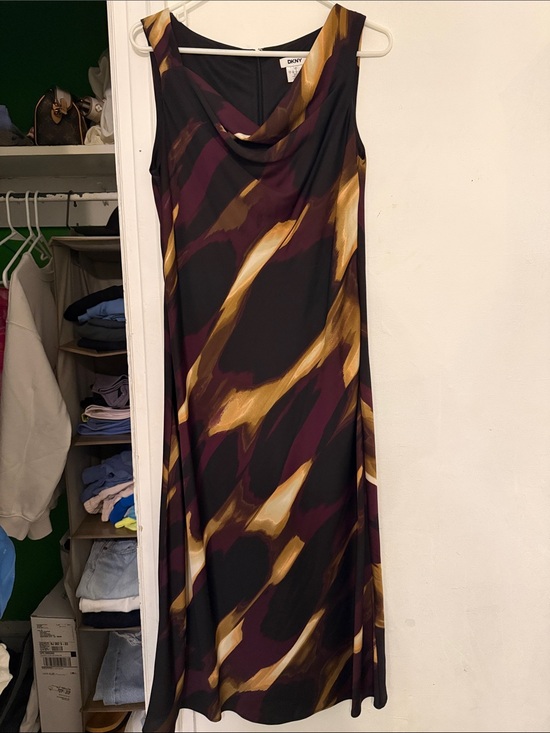 Dkny Dresses & Skirts - DKNY Black Maxi Dress with Gold and Plum Brushstroke Print